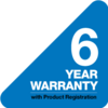 Image text: 6 year warranty with Product Registration