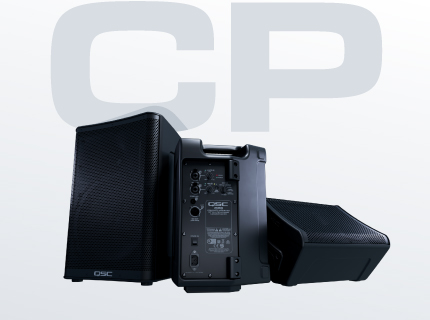 Front, back, and horizontal view of the CP Series Premium Powered Loudspeakers