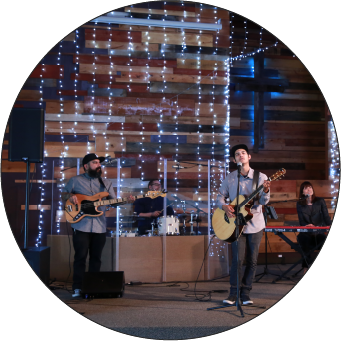 Image of a band on stage at a church