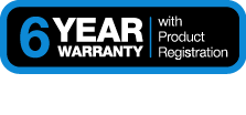 6 year warranty with product registration badge