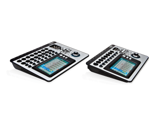 Angled side view of the QSC Touchmix-16 and Touchmix-8