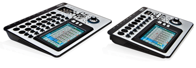 Angled side view of the QSC Touchmix-16 and Touchmix-8