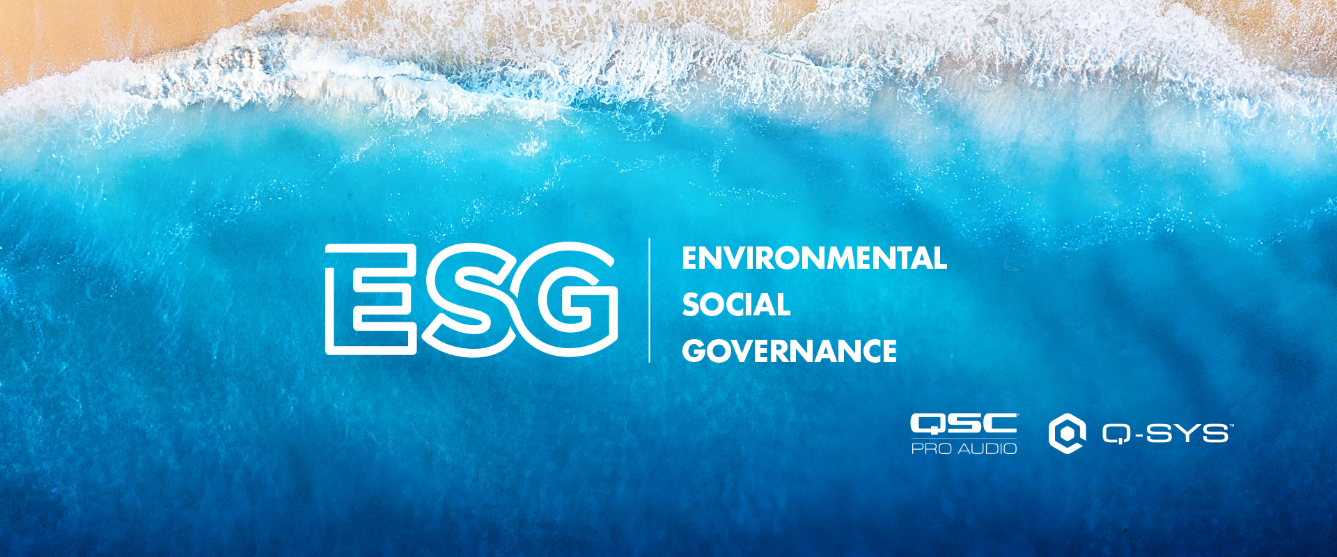 Bird's-eye view of the ocean shore. Image text: ESG: environmental, social, governance